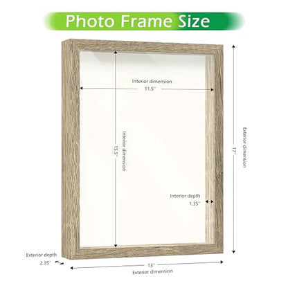 FrameWorks 12x16 Driftwood Wooden Shadow Box Frame – Soft Felt Back, Tempered Glass, and Included Elegant White Ball Push Pins - color: Natural, size: 12"x16"