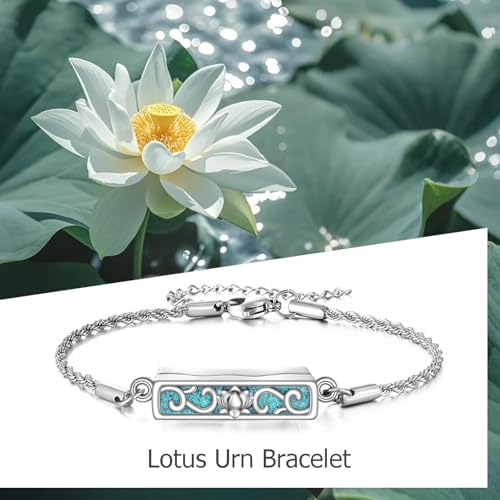 ONEFINITY Urn Bracelet for Ashes 925 Sterling Silver Abalone Shell Hummingbird/Dragonfly/Butterfly/Sunflower Cremation Jewelry for Ashes Keepsake Pendant Locket Bracelet for Women Mom - style: Turquoise Lotus