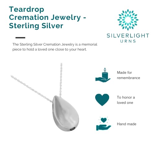 Small Teardrop Pendant and Necklace for Ashes, Sterling Silver, Cremation Jewelry for Ashes - color: Small Teardrop