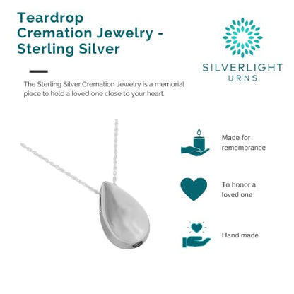 Small Teardrop Pendant and Necklace for Ashes, Sterling Silver, Cremation Jewelry for Ashes - color: Small Teardrop