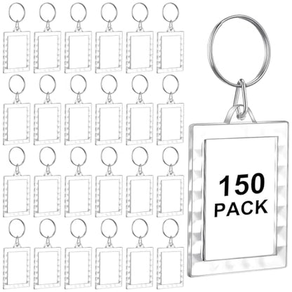 Junkin 150 Pack Acrylic Photo Keychains Clear Personalized Picture Frame Keychain Holder Blank Photo Insert Keyring DIY Favor - style: Rectangle With Lace Edge