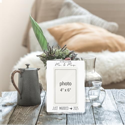 Wedding 2025 Picture Frame Gifts for Couples, Mr and Mrs Gifts | Bridal Shower Gift, Bride to Be Gift, Married Couple Newlywed Picture Frame for 4 x 6 Inch Photo - color: JUST