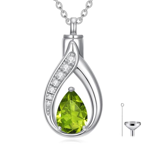Teardrop Urn Necklace for Ashes Birthstone Keepsake Pendant Cremation Jewelry for Ashes Memorial Jewelry Gifts for Loss of a Loved One for Women - style: Aug-Peridot