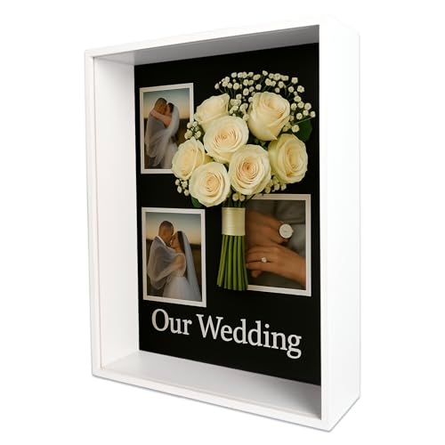 11.8x15.8x4 Shadow Box Frame Display Case with Glass Cover and Lining Extra Deep Large Picture Frame Memory Box for Wedding Bouquet Flowers Pet Memorial Collectibles and Memorabilia Display - color: White