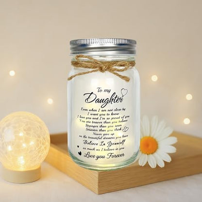 To My Daughter Mason Jar Night Light Gift From Mom Dad - Inspirational Birthday Graduation Encouragement Gifts, LED Table Lamp with Warm Glow - style: To Daughter