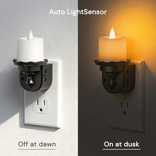 L LOHAS LED Flameless Candle Night Light, Flicker Night Lights Plug in - color: Charcoal-Amber