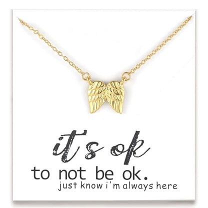 GINAZL Angel Wings Memorial Necklace Sympathy Gifts for Loss of Loved One Bereavement Gift Memorial Gifts for Loss of Dad Mom - style: It's OK