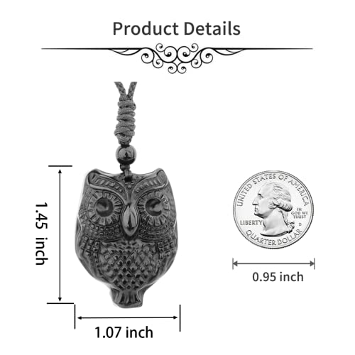 ASGIFT Black Obsidian Necklace Healing Crystal Stone Amulet Protection Pendant with Adjustable Rope Necklace Birthday Christmas Gift for Men Women - color: Owl A