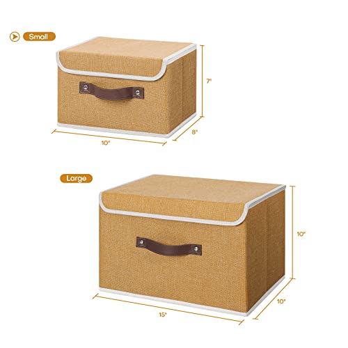 ANMINY Fabric Storage Box Bins with Lids, Khaki, 10"x8"x7" - color: Khaki, size: Small (Pack of 1)