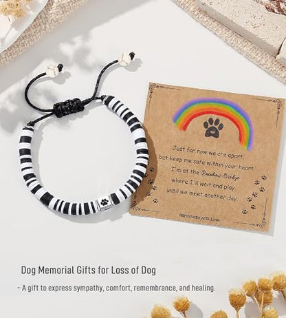TONY & SANDY Dog Memorial Gifts, Pet Sympathy Rainbow Bridge Pet Memorial Bracelet for Men Women Girls Who Loss of Beloved Dog Cat - color: Black White