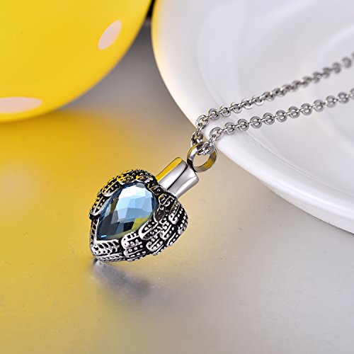 COCO Park Cremation Jewelry Stainless steel Angel Wing Heart Urn Pendant with Birthstone Memorial Necklace for Ashes - color: Blue