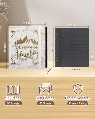 Leather Photo Album 4x6 200 Photos,Slip-in Photo Album Book with 50 Sheets, Travel Souvenir Diary Photo Book for Family Wedding Baby and Holiday Pictures - color: Marble white