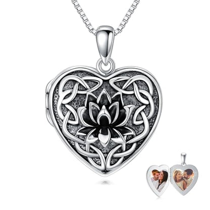 Dorunmo Locket Necklace 925 Sterling Silver Pictures Photo Keep Someone Near to You Custom Lockets Mother's Day Jewelry Personalized Photo Locket Gifts - color: C-Lotus-Celtic, style: Locket Only