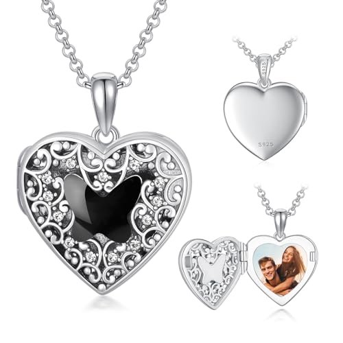 Dorunmo Personalized Locket Necklace 925 Sterling Silver that Holds Pictures Butterfly Birthstone Photo Heart Locket Custom Jewelry Congratulations New Beginnings New Job Gifts for Women - color: Butterfly Black, style: Personalized Photo + Text