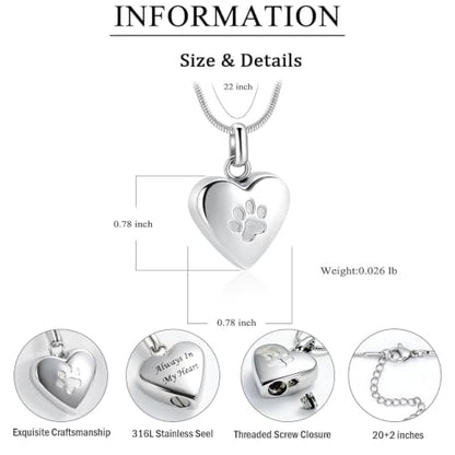 zeqingjw Pet Cremation Jewelry for Ashes Pendant Paw Print Pet Heart Urn Necklace Memorial Keepsake Jewelry for Pet/Dog's/Cat's Ashes - color: Heart-Custom Photo