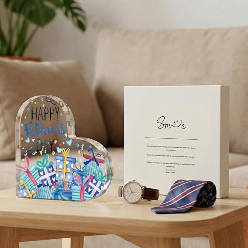 Smile Heart-Shaped Acrylic Tabletop Decor Happy Father's Day Box Design Desktop Plaque Indoor Home & Office Decor for Dad - style: Father's Day