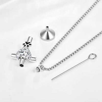 Dreamboat Pet Cremation Urn Necklaces for Dog Cat Ashes 925 Sterling Silver Paw Print Keepsake Pendant Memorial Jewelry Gifts for Women Men - style: 01G-Silver Cross Vial