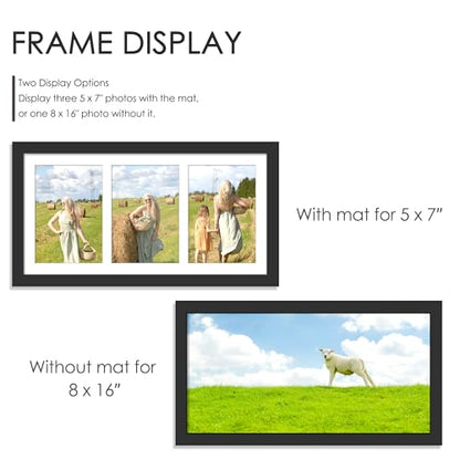DUENPY 2 Pack 8x16 Collage Frame For 3 5x7 Photos Black - color: Black, size: 8x16（5x7 opening）-2 Pack