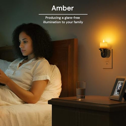 L LOHAS LED Flameless Candle Night Light, Flicker Night Lights Plug in - color: Charcoal-Amber