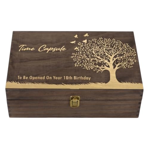 Time Capsule Engraved Wooden Keepsake Box, Memory Box to Be Opened on 18th Birthday with Inside Engraving, Baby Milestone Storage Gift for Photos, Cards & Precious Keepsakes X-Large 14.15 x 9.5 x 4.5" - size: X-Large, style: Time Capsule