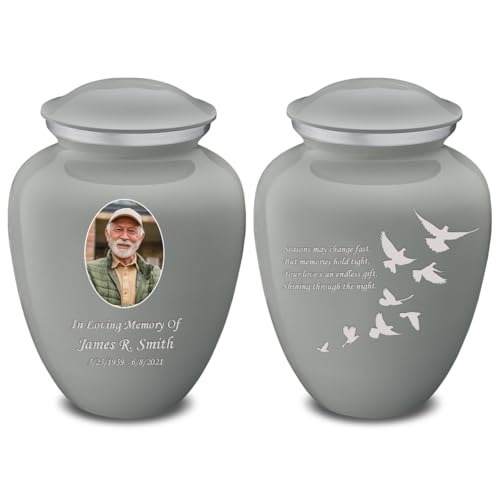 Embrace Adult Personalized Doves Cremation Urns for Human Ashes I Large Picture Slate Grey Funeral Urn for Adult Men and Women with Double Side Engraving I 200 lbs - color: _Slate Grey (Double Sided)