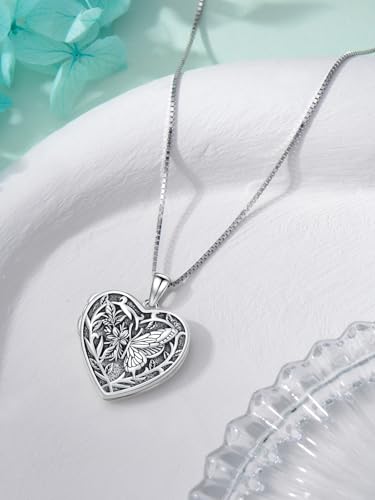 Dorunmo Locket Necklace 925 Sterling Silver Pictures Photo Keep Someone Near to You Custom Lockets Mother's Day Jewelry Personalized Photo Locket Gifts - color: I-Butterfly, style: Locket Only