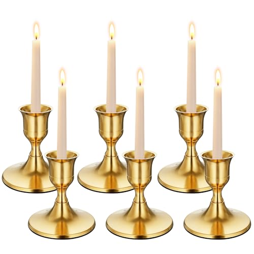 Gold Wine Glass Metal Candlestick Holders -Vintage Modern Metal Taper Candle Holders, Decorative Centerpiece for Table Mantel, Wedding Kitchen Home Decor, Wedding Gift,6Pcs - color: Gold, size: 6Pcs