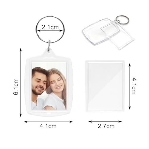 6pcs Double Sided Blank Picture Keychains for 4.1 x 2.7 cm Photo | rylic, Personalized Photo Keychain with Split Ring, Customizable Picture Holder for DIY Craft, Gift, Present
