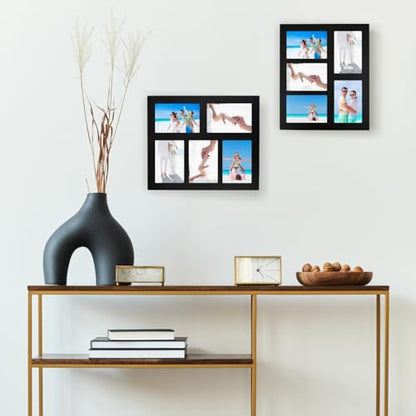 Hand-Painted Black Wood Multi Collage Frame, 5 Openings for 4x6 - color: Black-5, size: 5 4X6