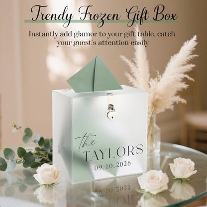 Novabright 10 Inches Wedding Acrylic Card Box with Slot and Last Name Transfers Money Box for Bridal Shower Wedding, Baby Shower Birthday Party, No Assembly Needed(Frosted,Classic Style) - color: Frosted, style: Classic Style