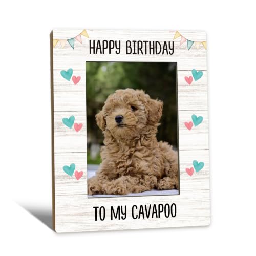 Cavapoo Dog Birthday Party Picture Frames 5x7, Cavapoo Photo Frame | Cavapoo Gifts for Women Owners, Cavapoo Dog Birthday Gift Wooden Picture Photo Frames for Desk Home Room Decor - color: cavapoo birthday