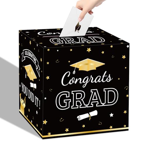 Graduation Card Box 2026 Graduations Decorations,Foldable Graduation Card Storage Box for Graduation Party Decorations (Black) - color: Black and Gold