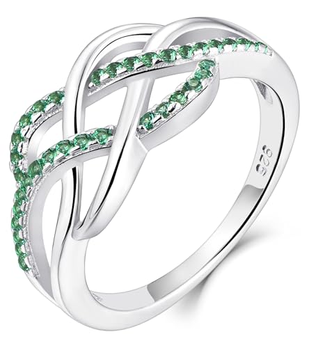 YL Celtic Knot Rings 925 Sterling Silver Twisted Knot Ring Birthstone Infinity Statement Jewelry for Women-size5 - color: 05-emerald-May