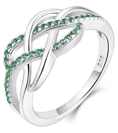 YL Celtic Knot Rings 925 Sterling Silver Twisted Knot Ring Birthstone Infinity Statement Jewelry for Women-size5 - color: 05-emerald-May