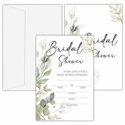 Bridal Shower Invitations, 25 Eucalyptus Invites with Envelopes for Bridal Shower Reception Engagement Party, Greenery Wedding Party Cards - A03 - style: Greenery 3