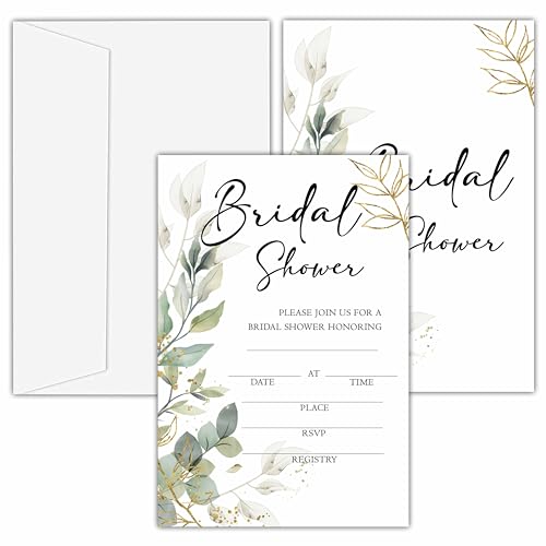 Bridal Shower Invitations, 25 Eucalyptus Invites with Envelopes for Bridal Shower Reception Engagement Party, Greenery Wedding Party Cards - A03 - style: Greenery 3