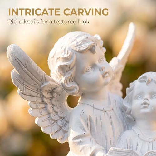 Pair of Angel Cherubs Reading Book, Resin Home Garden Decor - color: Angels