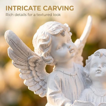 Pair of Angel Cherubs Reading Book, Resin Home Garden Decor - color: Angels