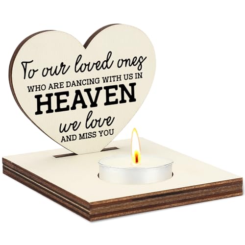to Our Loved Ones in Heaven Heart Candle Holder, Memorial Gift for Loss of Loved One, Wooden Tea Light Stand with Quote, Sympathy Bereavement Home Décor, Remembrance Keepsake for Family, CCA726 - color: Beige - to Our Loved Ones
