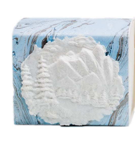 The Favorite Place® Burial Biodegradable Urn Box for Human Ashes by EARTH MEMORIALS Water Burial Urn (Mountains on Blue/Metallic Silver Paper, Small, 80 Cubic Inches 5”L x 4”W x 4”H) - color: Mountains on Blue/Metallic Silver Paper, size: Small, 80 Cubic