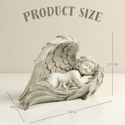 Sleeping Angel Figurine in Wings, Resin Guardian Angel Decor, 7.87 Inch | Hand-painted resin guardian angel with sculpted wings for shelves, bedside tables and comforting gifts for women