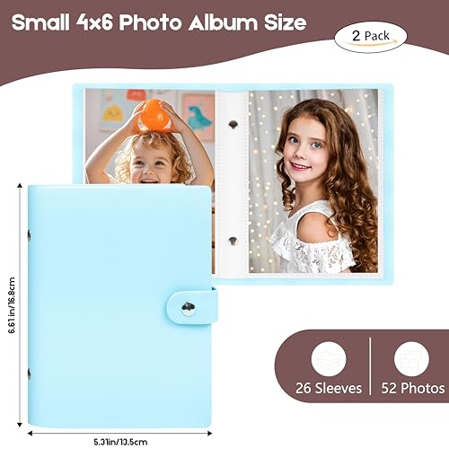 Ruibytree 2 Pack Small Photo Albums 4x6 Pictures, 104 Photos Total, Blue | Compact Design, PU Leather Cover, Acid-Free Pages, Top-Loading, Mini Photo Book 4x6 for Kids, Wedding, Anniversary & Travel - color: Blue