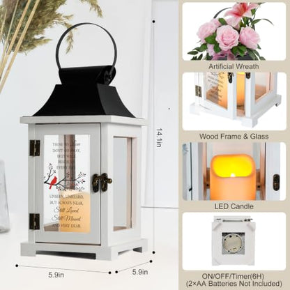 Memorial Lantern with Lily Rose Flower, Sympathy Gift for Loss of Mother Father, Bereavement Condolence Gift for Loss of Loved One - color: Those We Love Don't Go Away/Pink