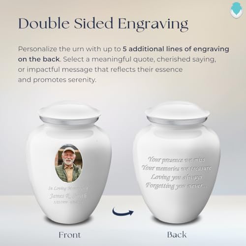 Geturns Embrace Adult Personalized Picture Cremation Urns for Human Ashes I Large Photo White Funeral Urn for Men and Women I 200 lbs - color: White