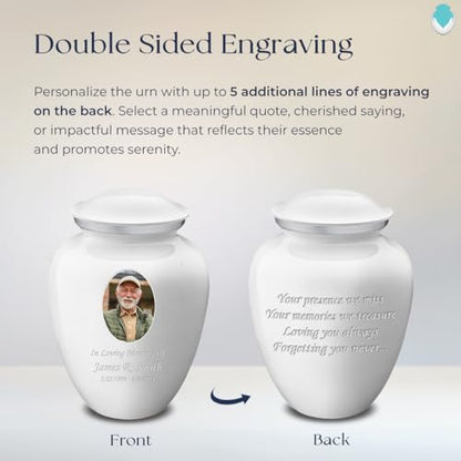 Geturns Embrace Adult Personalized Picture Cremation Urns for Human Ashes I Large Photo White Funeral Urn for Men and Women I 200 lbs - color: White