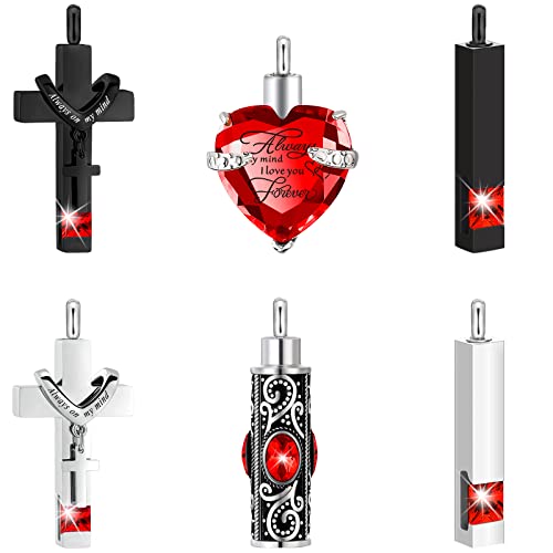 Fumete 6 Pcs Ashes Necklace Urn Jewelry for Human Ashes Memorial - Men & Women Pendant - color: Red