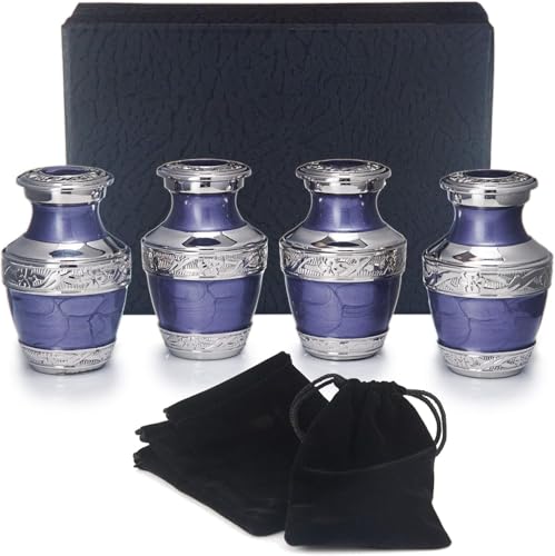 BOLD & DIVINE Small Silver Linings Purple Keepsake Urns for Human Ashes Handcrafted Mini Urn Set of 4 with Box and Velvet Bags Aluminum - size: Silver Linings Purple Mini Urns Set of 4