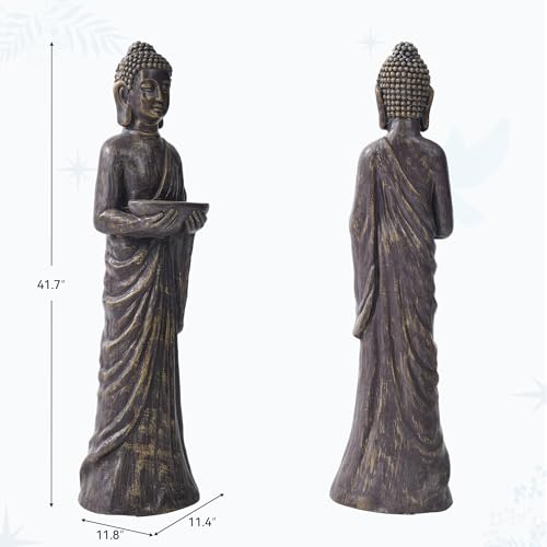 42" Buddha Outdoor Statue, Zen Meditative Figures, Gold-Black Finish - color: Antique Finish-42"