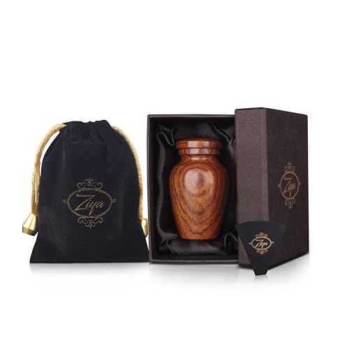 ZIYA Wooden Cremation Small Urns for Human Ashes Keepsake Adult Male Female - Mini Urn for Ashes for Women Men Child Decorative Memorial Funeral Urns for Ashes Pet Cat Dog with Gift Box, Bag & Funnel - size: X-Small