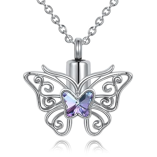 Turtle Angel Dog Butterfly Cremation Jewelry for Ashes Stainless Steel Urn Necklace Ash Holder for Women Men - style: butterfly Animal